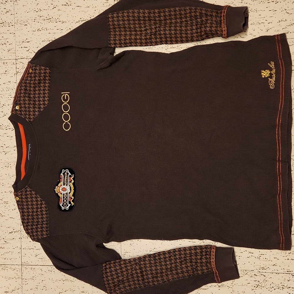 Coogi Brown Waffle Knit Embroidered Spellout Crewneck Sweater Vintage Y2K